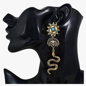 Halloween Egyptian Snake Earrings Vintage Long Serpent Snake Dangle Earrings